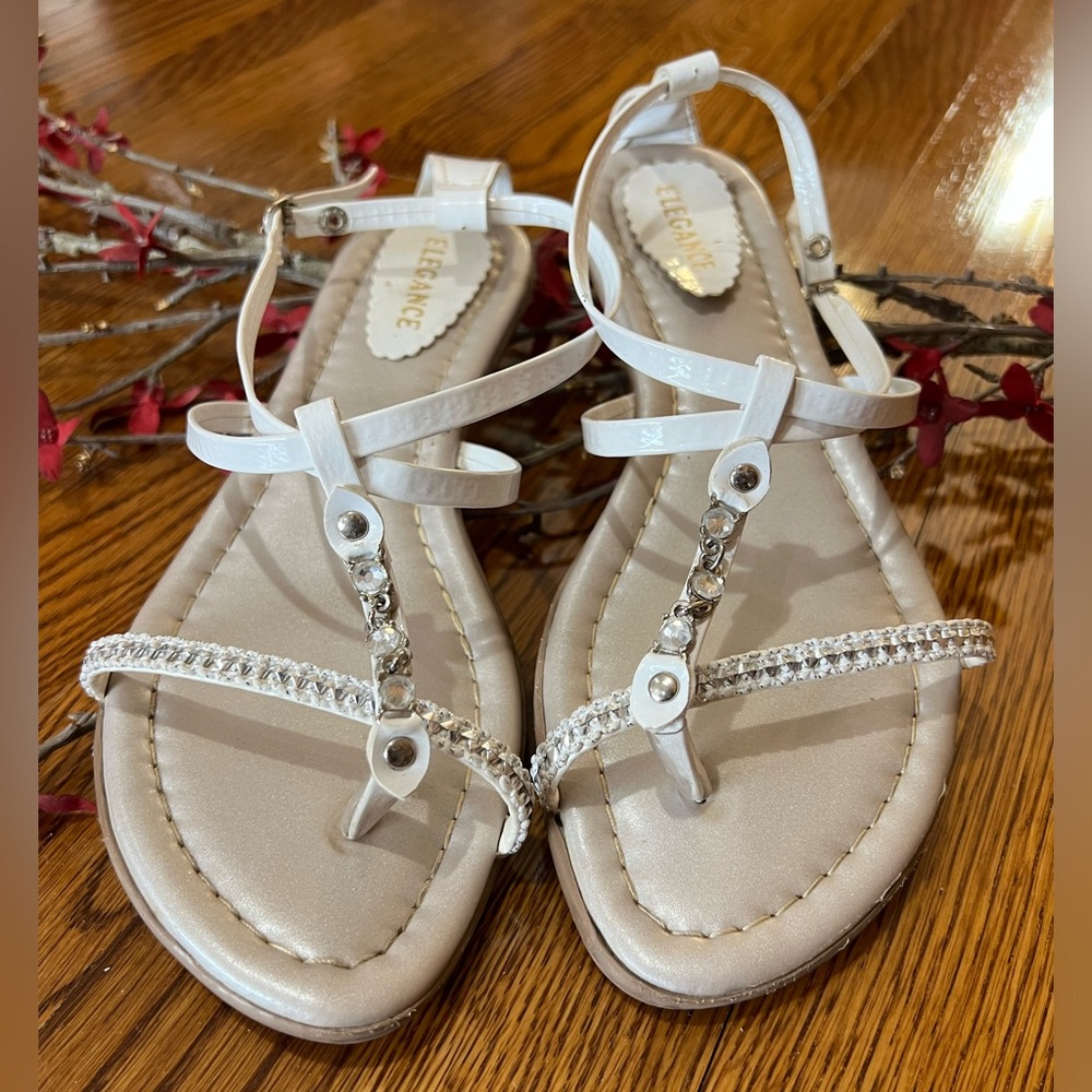 Elegance Women’s White Rhinestone Detail Sandals